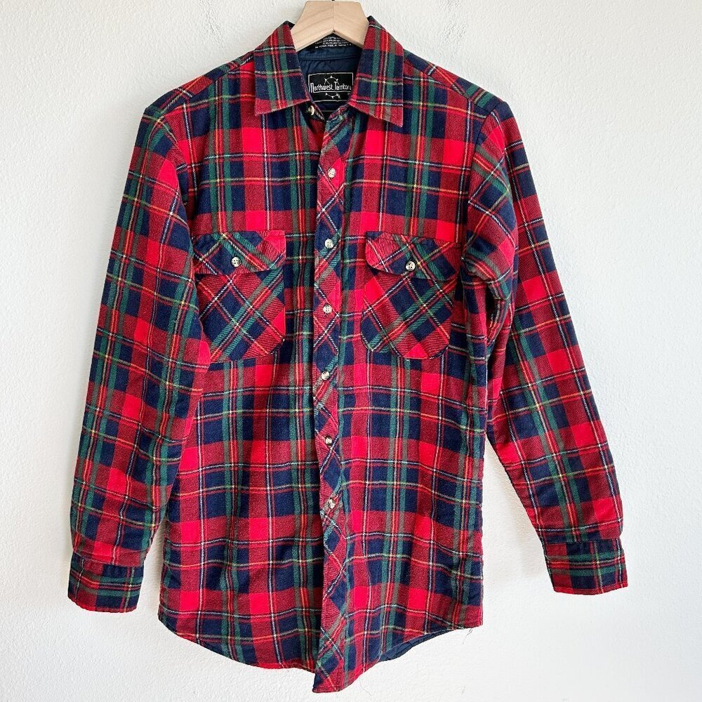 Vintage Northwest Territory Shacket Red Plaid Flannel Quilt Lined Chore